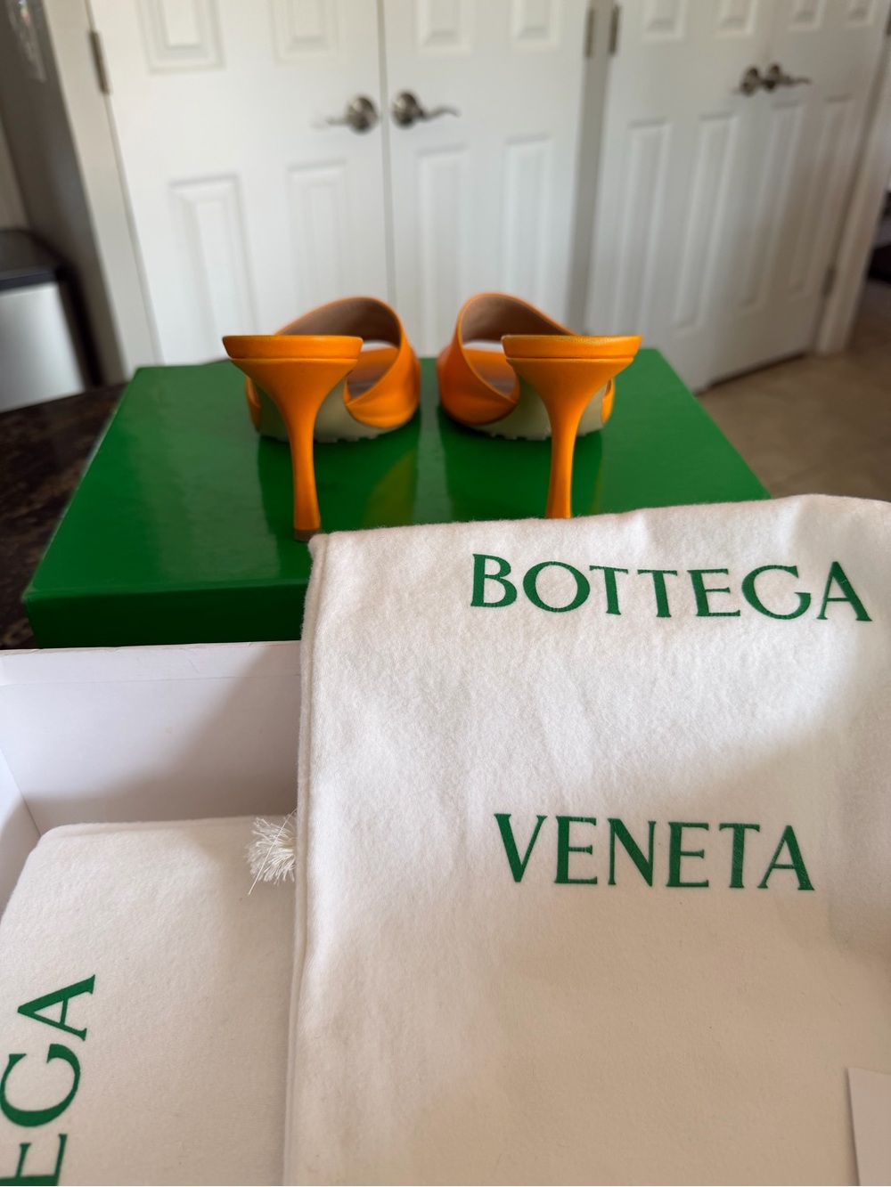 Bottega Veneta Bright Orange Leather Slide Mules - Picture 5 of 6
